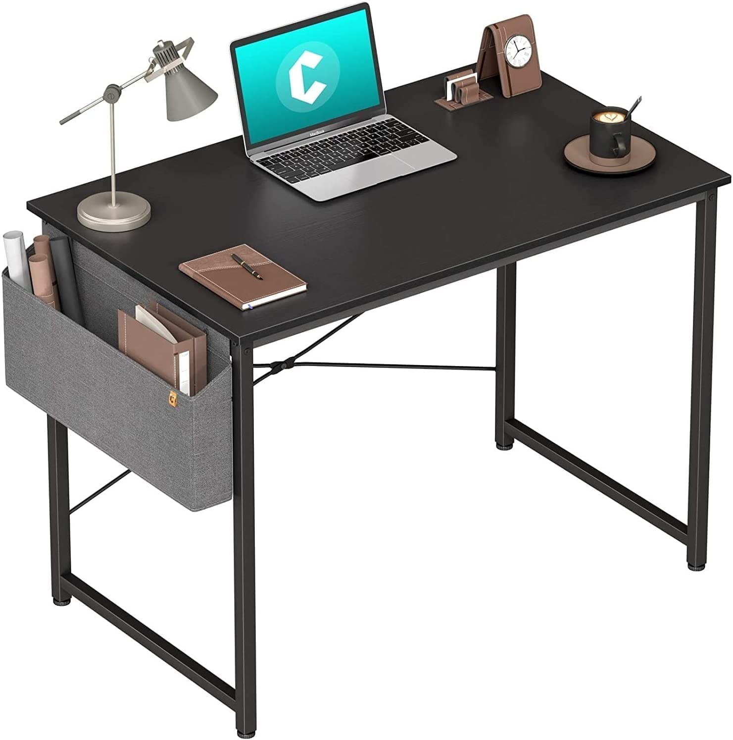 Computer Desk 100cm Home Office Computer Writing Table, Modern Simple Laptop PC Table, Sturdy Home Office Table, Work Writing Desks with Storage Bag and Headp hone Hoo (Black Upgrade 100*50)