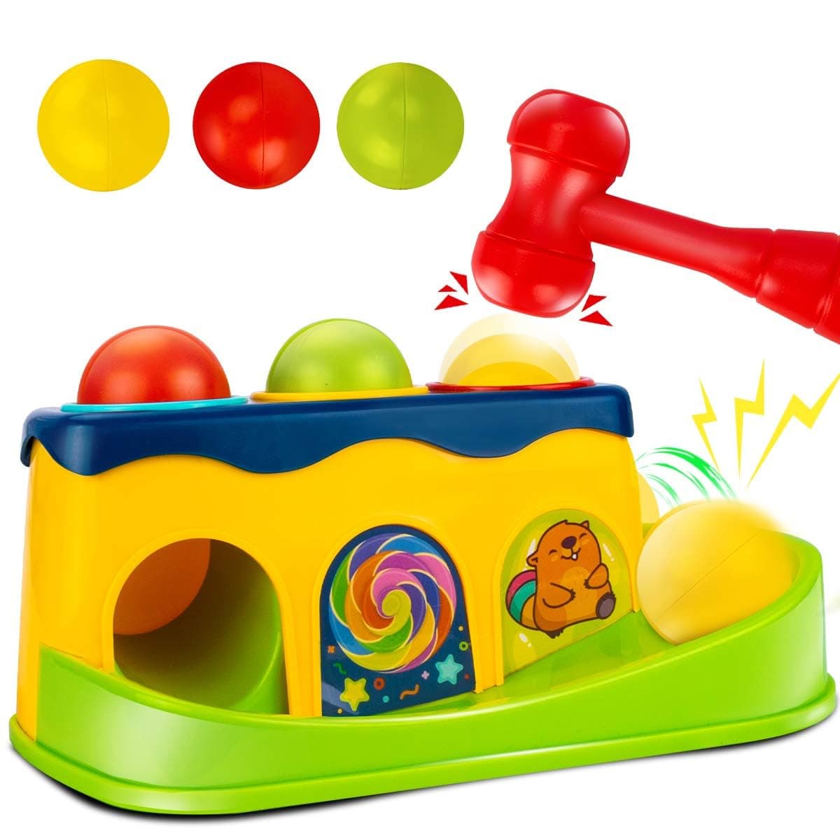 Baybee Hammering Pounding Bench Toy for Kids with Ball Roll Track, Hammer & Multicolor Balls | Montessori Pound a Ball Learning Toy for Toddlers Boys Girls 1 2 3 Years