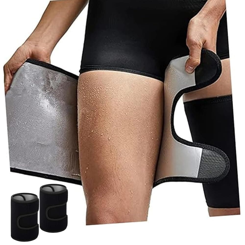 Aputue Thigh Trimmers, Silver Pair Adjustable Thigh Shaper Bands, One Size Fits Sweat Waist Trainer Slimmer Wraps For Leg Workout Exercise