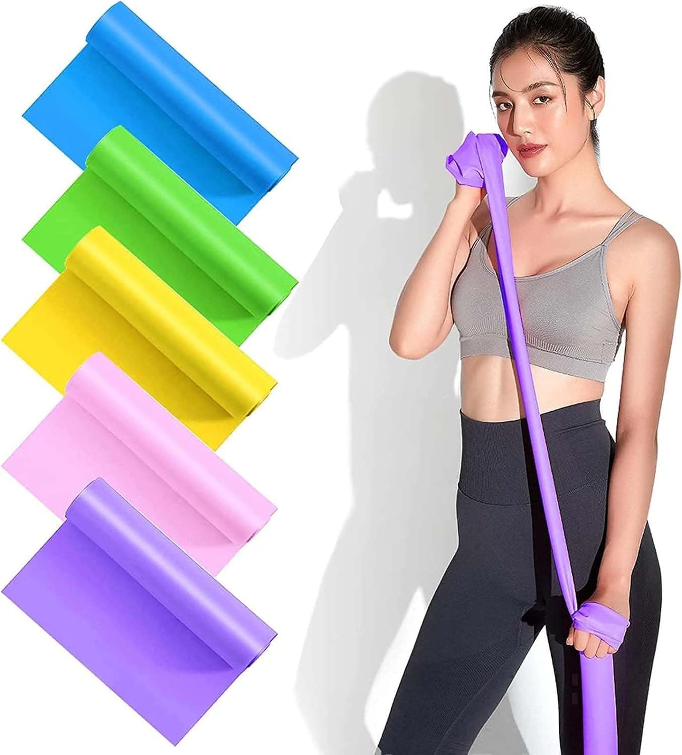 ALMEKAQUZ 5 PCS Resistance Exercise Band, Elastic Fitness Bands for Strength Training, Latex Yoga Stretching Loops, Pilates Workout Equipment for Home Gym Physical Therapy, 200x15cm