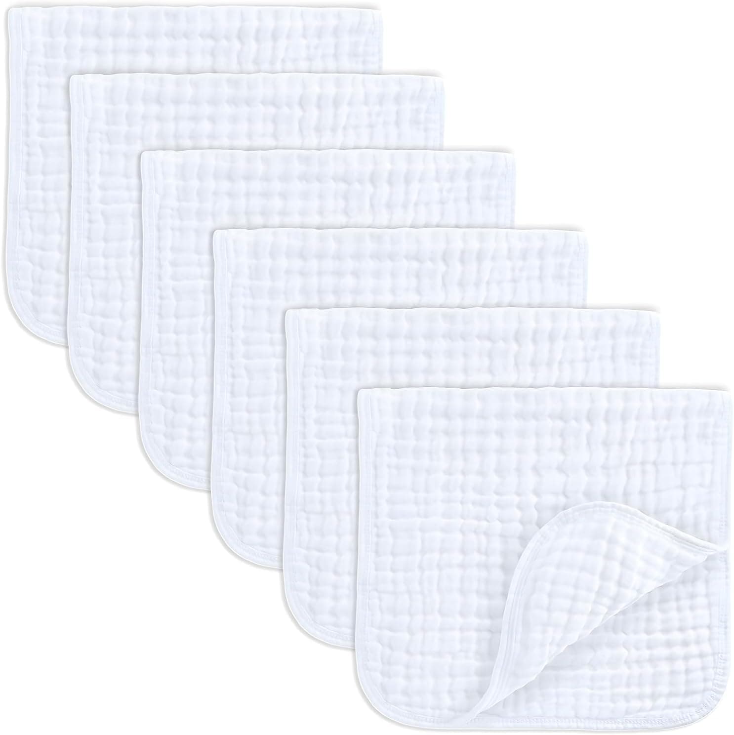 Aputue Comfy Cubs Muslin Cloths, 50x25cm 6 Layer 100 Percent Cotton, Extra Absorbent Burp Cloths for Baby, Large Soft Gentle Muslin Washcloths for Newborn, Unisex Baby Essentials