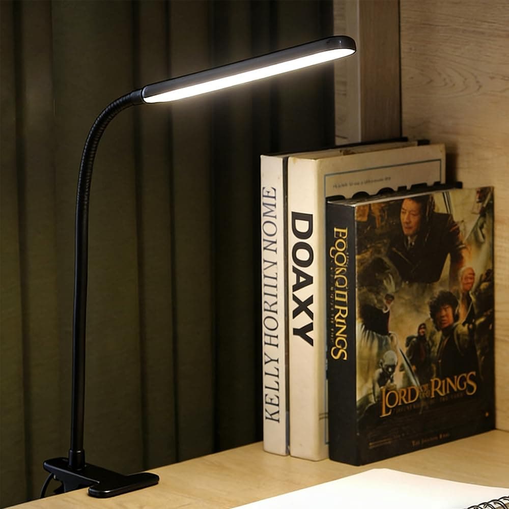 Desk Lamp, LED Desk Light Office Supplies with 3 Color Modes, 10W Small Reading Light USB Adapter for Home Office, Reading, Study, Workbench, Black