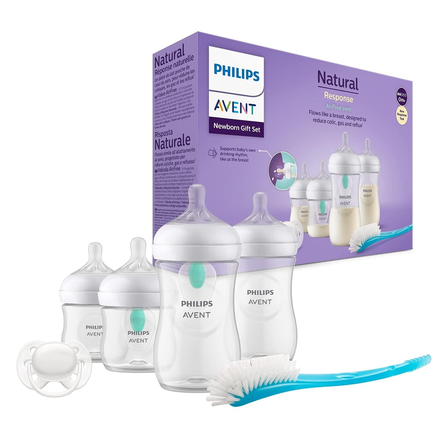 Philips AVENT - Natural 3.0 AirFree - Newborn Kit - 2 Bottles 125ml + 2 Bottles 260ml + Ultra Soft Nipples 0-6M