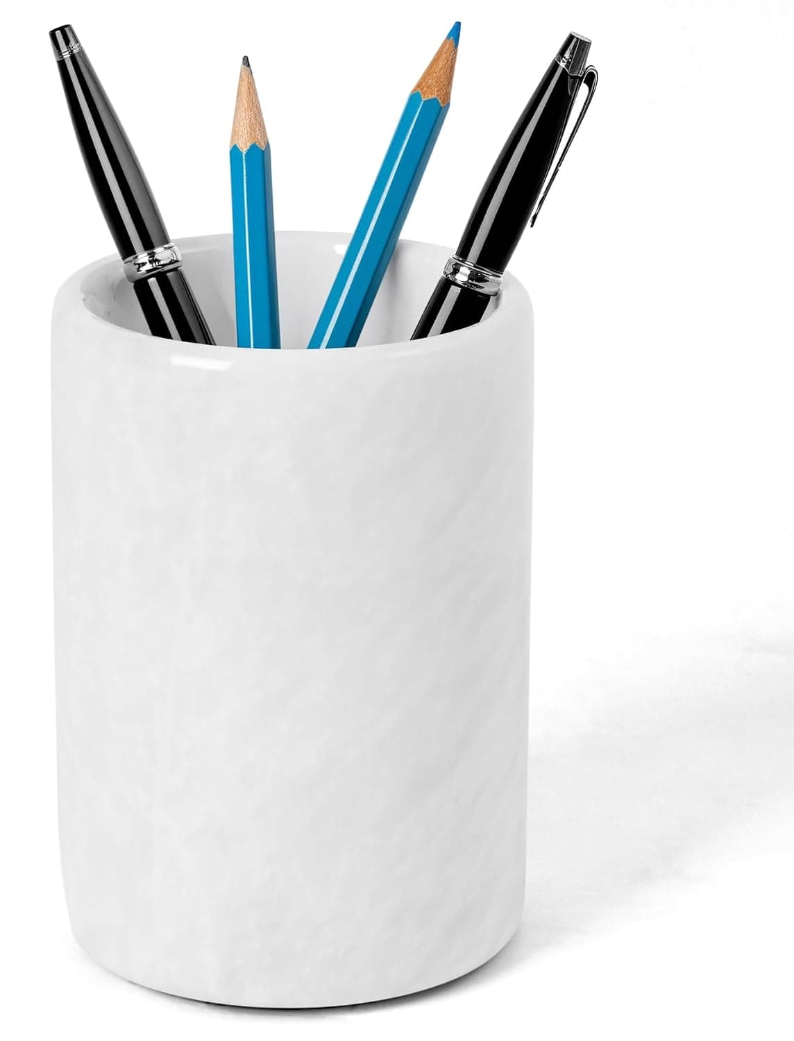 White Marble Pen Holder 4 Inch Handmade Natural Stone Desk Organizer for Pens, Pencils & Makeup Brushes, Luxury Office Desk Accessory