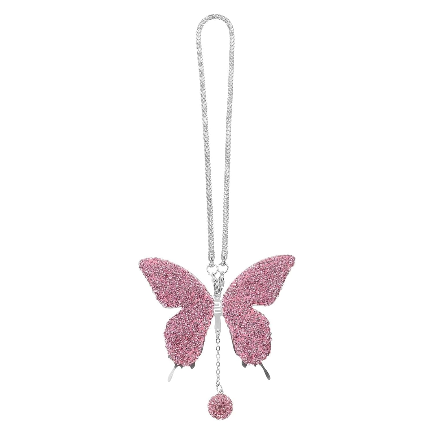 Tazweeq Butterfly Car Accessories, Car Interior Mirror Ornaments, Car Bling Rearview Mirror Accessories Diamond, Car Hanging Ornament, Lucky Hanging Pendant, Cute Car Accessories for Women (Pink)