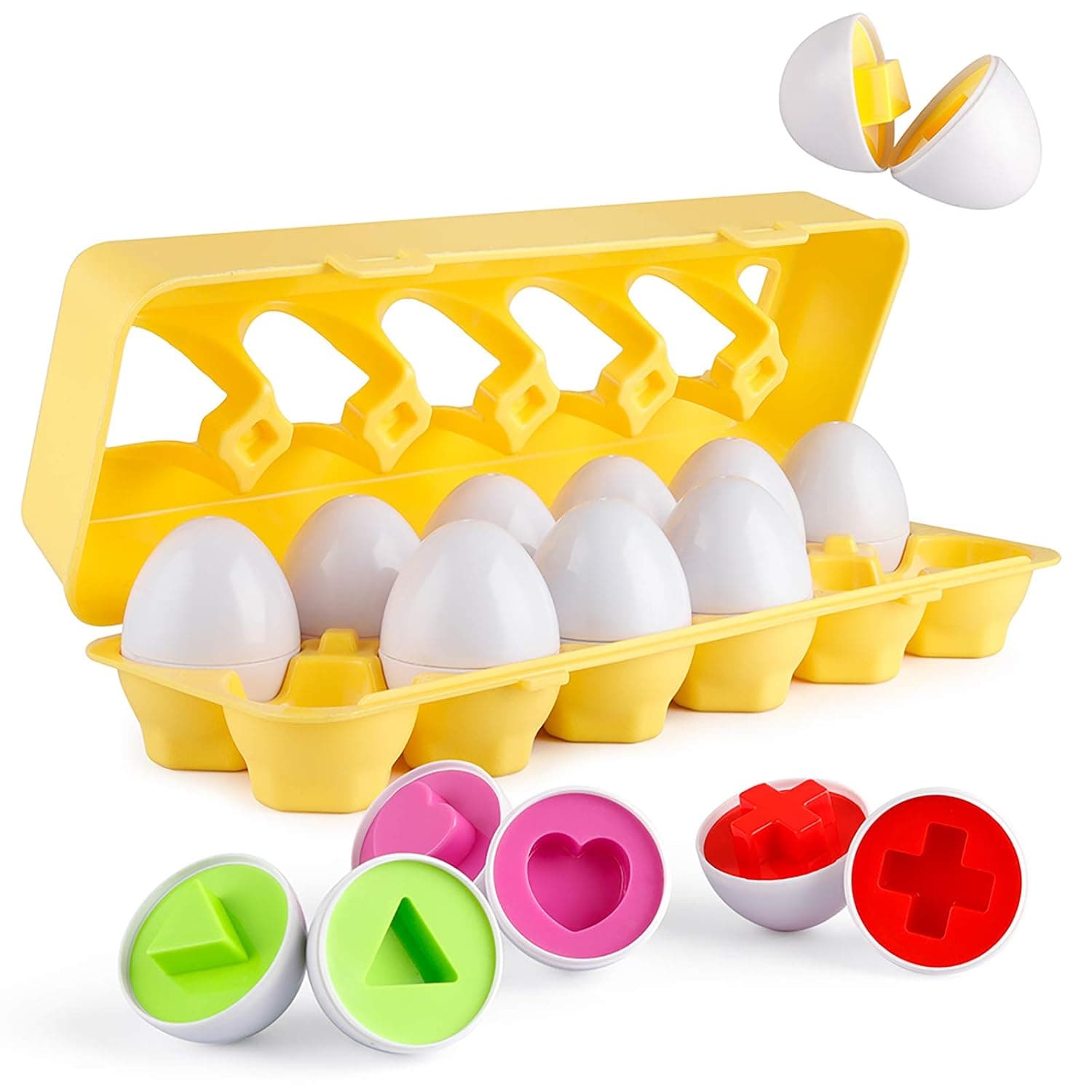 Coogam Matching Eggs 12pcs Color Shape Sorter for Toddlers Baby Kids | Easter Travel Bingo Game Early Learning Educational Fine Motor Skill Montessori Years Old Baby