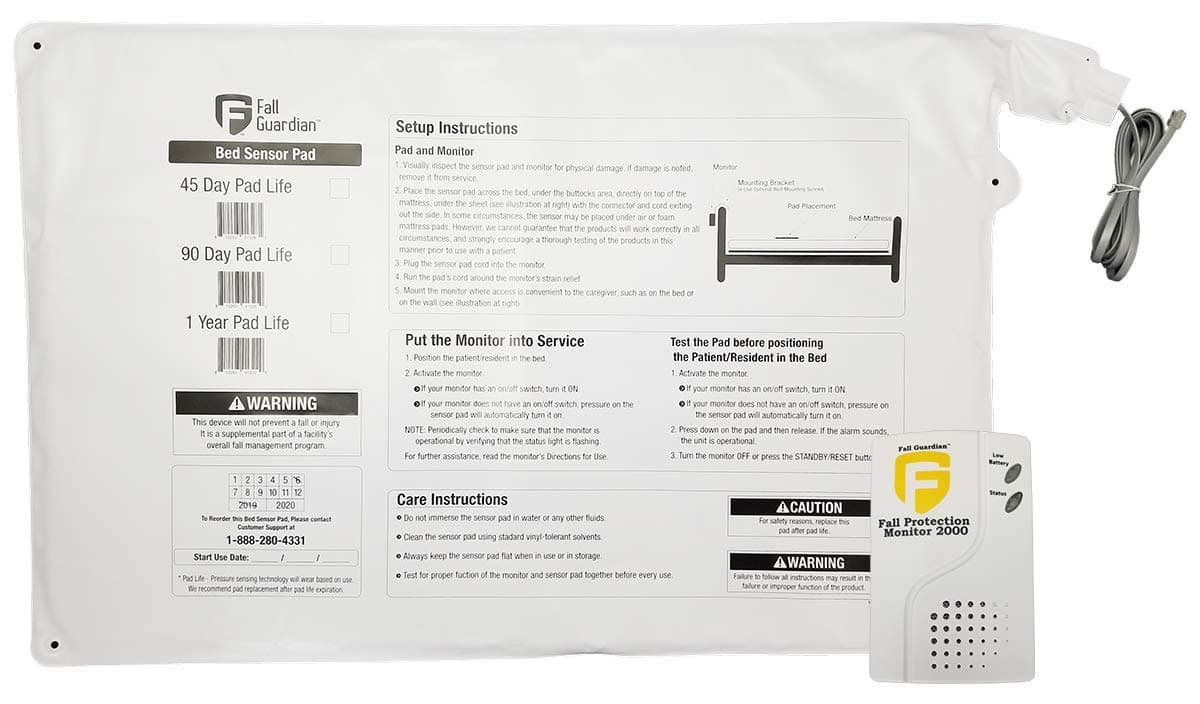 Fall Guardian 2000 Monitor with 20"x30" 90 Day Bed pad - Automatically alerts Caregiver!