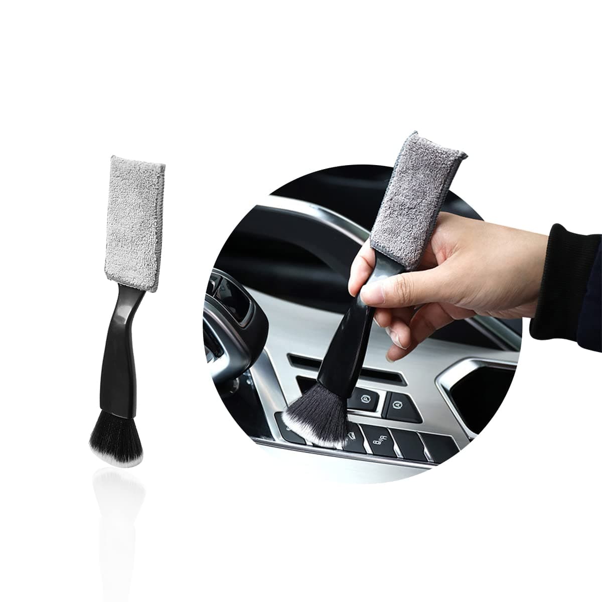 Ziciner Double Head Brush for Car Clean, Soft Auto Interior Duster Detailing Brushes, Universal Vehicle Dashboard Screen, Air Vents, Computer etc Cleaning Tool Accessories (Black, 1Pcs)