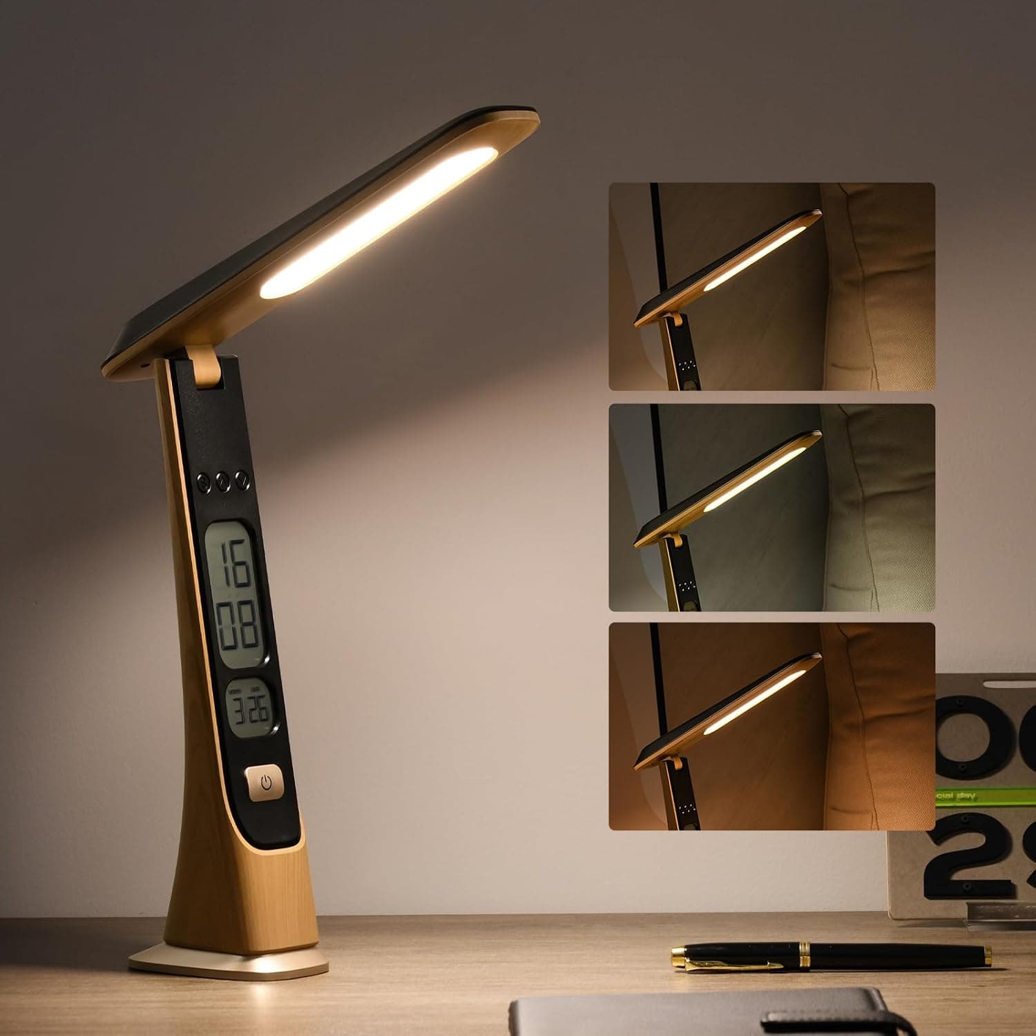 Wireless LED Desk Light Lamp, Dimmable Table Light with Rechargeable Battery, Digital Display & Touch Activated Controls - Portable for Home, Reading, Office