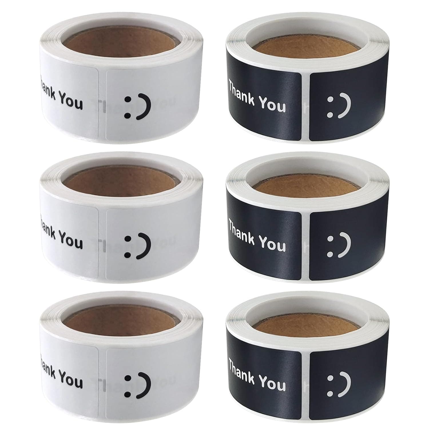 720 PCS 1" x 3" Smiley Face Thank You Stickers, Black & White Self-Adhesive Labels, Large Envelope Seals for Packaging, Shipping Boxes, Business & Gift Wrapping (6 Rolls)
