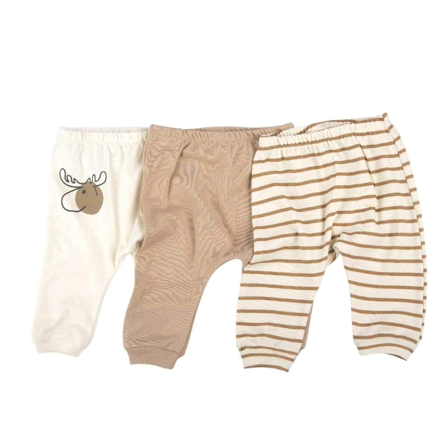 Baby Pants, 3-Pack for Boys and Girls,Deer Print and Stripes, Beige Brown Cream,Unisex,9M