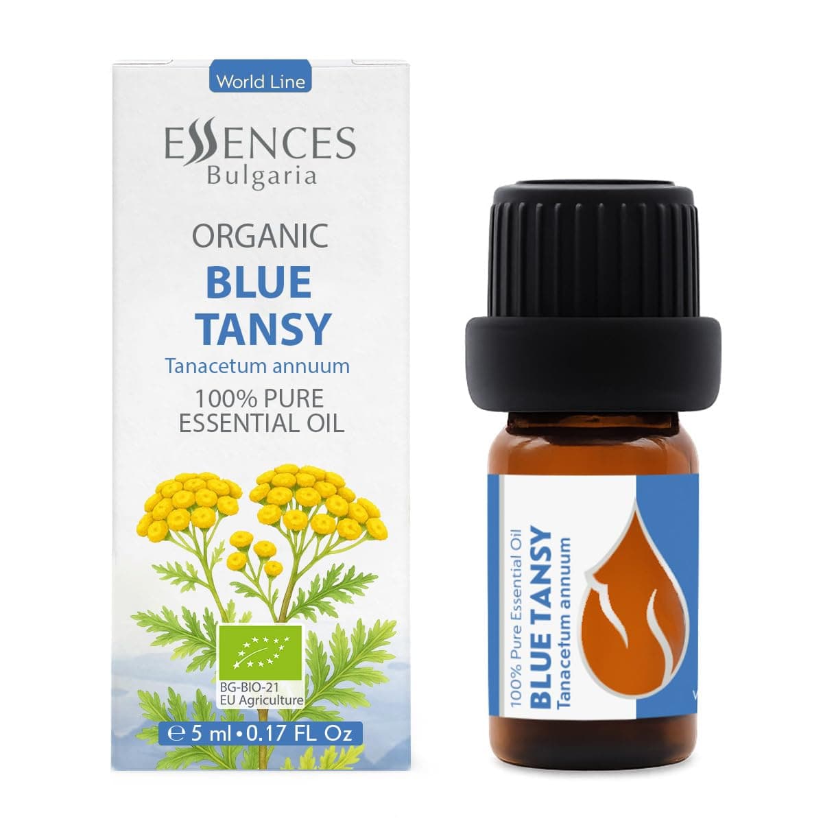 Essences Bulgaria Organic Blue Tansy Essential Oil 0.17 Fl Oz | 5ml | Tanacetum annuum | 100% Pure | Natural | Undiluted | Therapeutic Grade | Aromatherapy | Cosmetics | Cruelty Free | Non-GMO | Vegan