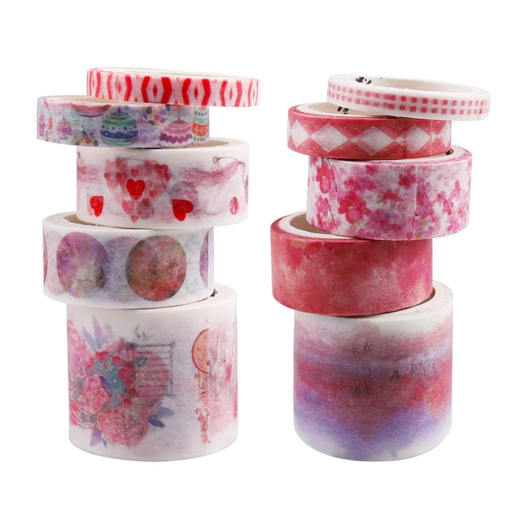 Paper Tape,10 Rolls Washi Tape Set - Multi-Pattern Flower Style Design, Decorative Masking Tape for DIY Craft Scrapbooking Gift Wrapping(0.5Cm/0.8Cm/1.5Cm/3Cm)
