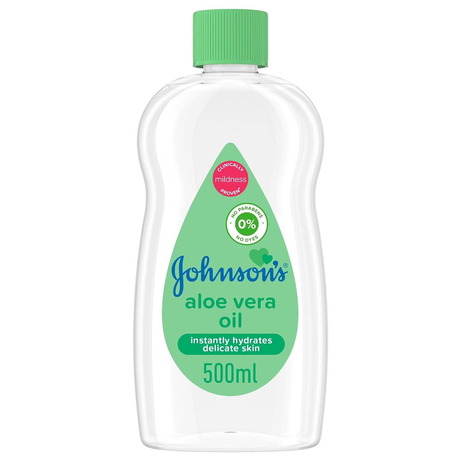 Johnson's Baby Moisturising Oil, Aloe Vera, specially formulated to instantly hydrate and nourish baby’s delicate skin, leaving it feeling soft and healthy, 500ml