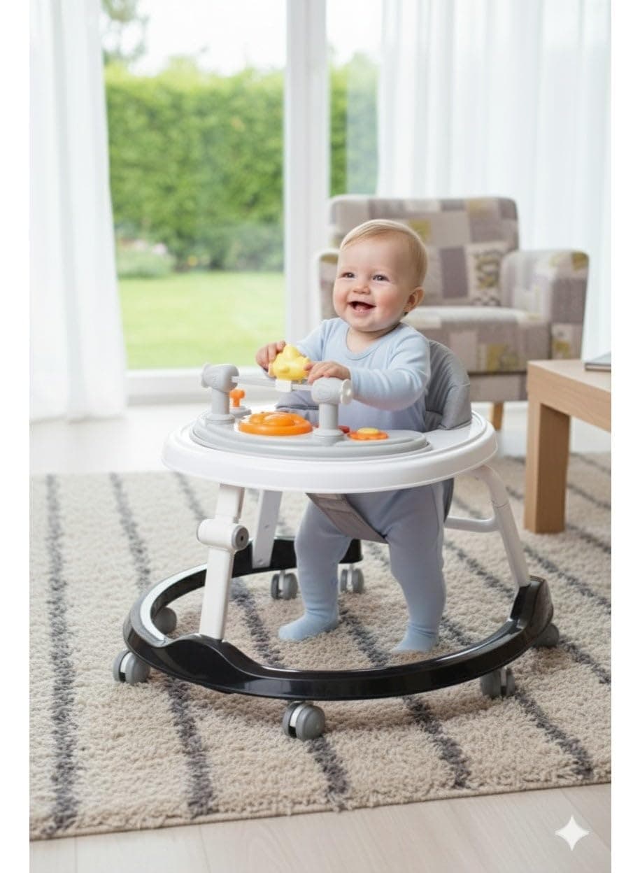 Fun Moment Foldable Baby Walker with Wheels, Baby Activity Center with Music and Toy Tray, Unisex 6-18 Months (Black)