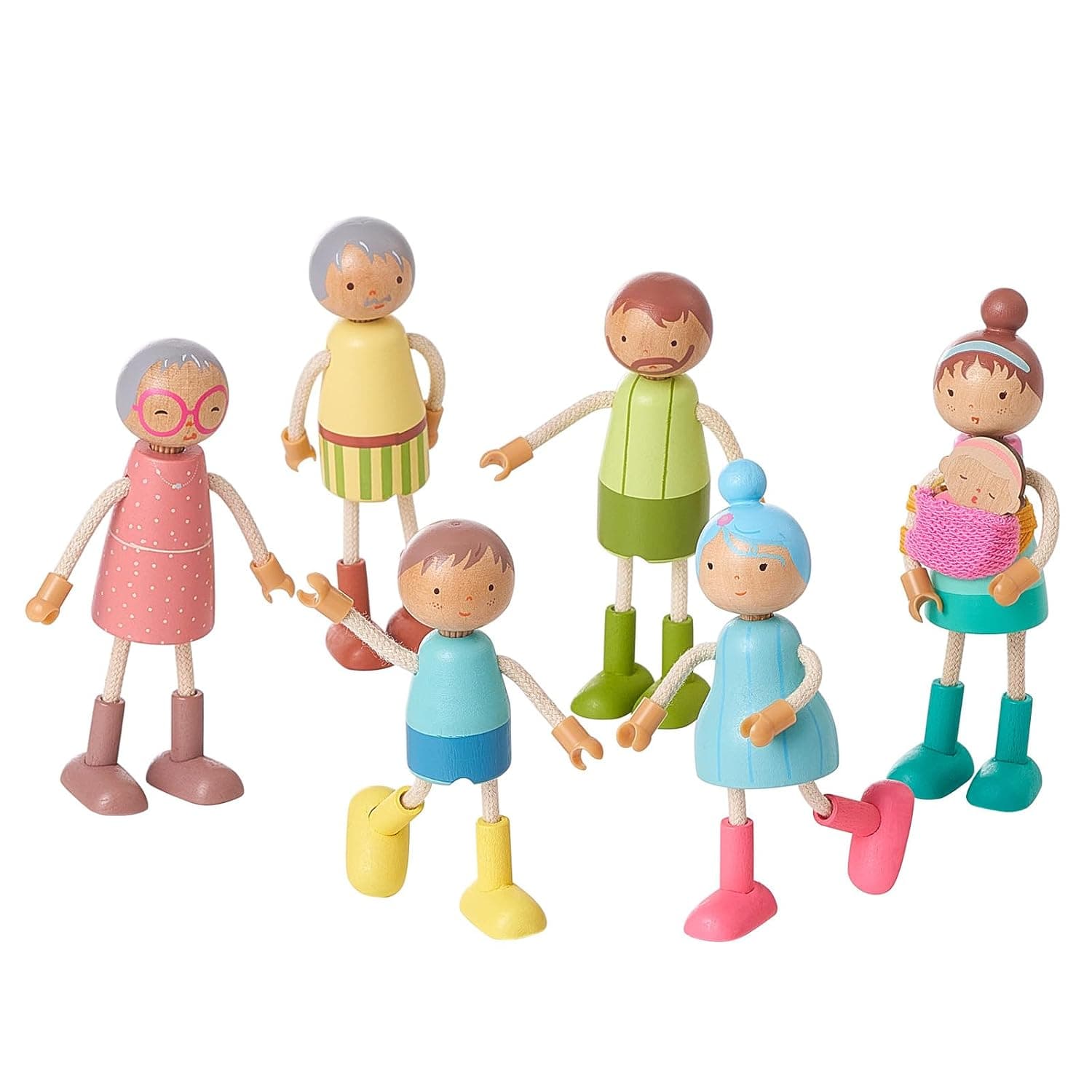 Giant bean Bending Dolls Dolls House Dolls 7 People Doll Family for Dollhouse | wooden Miniature Dollhouse Accessories Toy for Boys Girls Kids Pretend Play 3 Years up