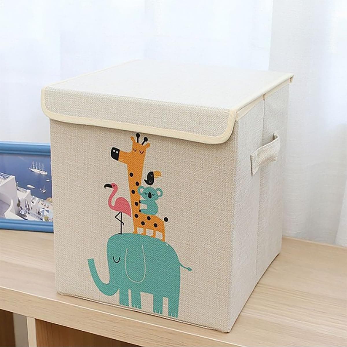 Paporich Foldable Storage Box With Lid, Baby Toy Box, Large Non Woven Container, Suitable for Bedroom, Living Room (Elephant)