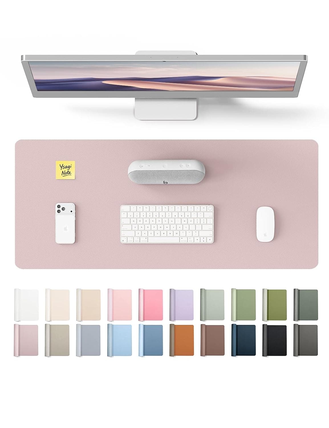 YSAGi Leather Desk Pad Protector, Office Desk Mat, Large Mouse Pad, Non-Slip PU Leather Desk Blotter, Laptop Desk Pad, Waterproof Desk Writing Pad for Office and Home (Grayish Lavender, 23.6" x 13.8")