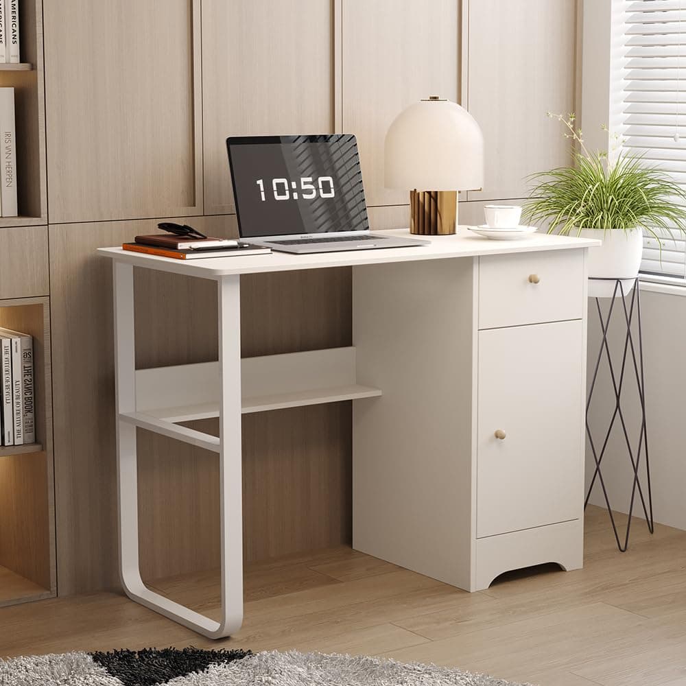 AnneFish Office Desk with Drawers and Shelves, Computer Desk with Storage,Multi Purpose Study Table Industrial Simple Workstation Table For Home And Office 100 * 50 * 73.5cm