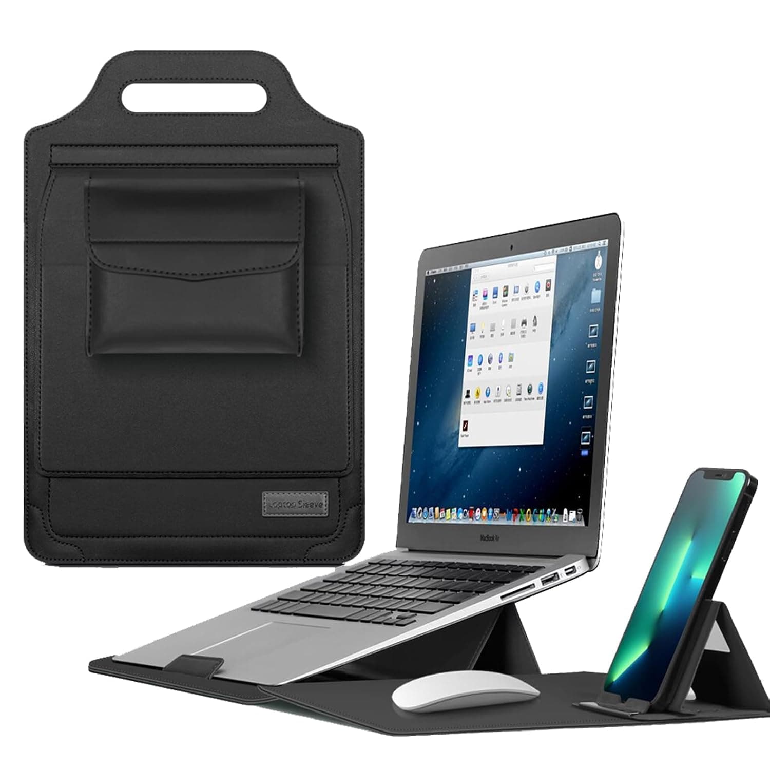 Portable Laptop Stand Case with Mouse Pad, 13-16 Inch Compatible, Phone Holder and Storage Bag (Black, 15/16inch)
