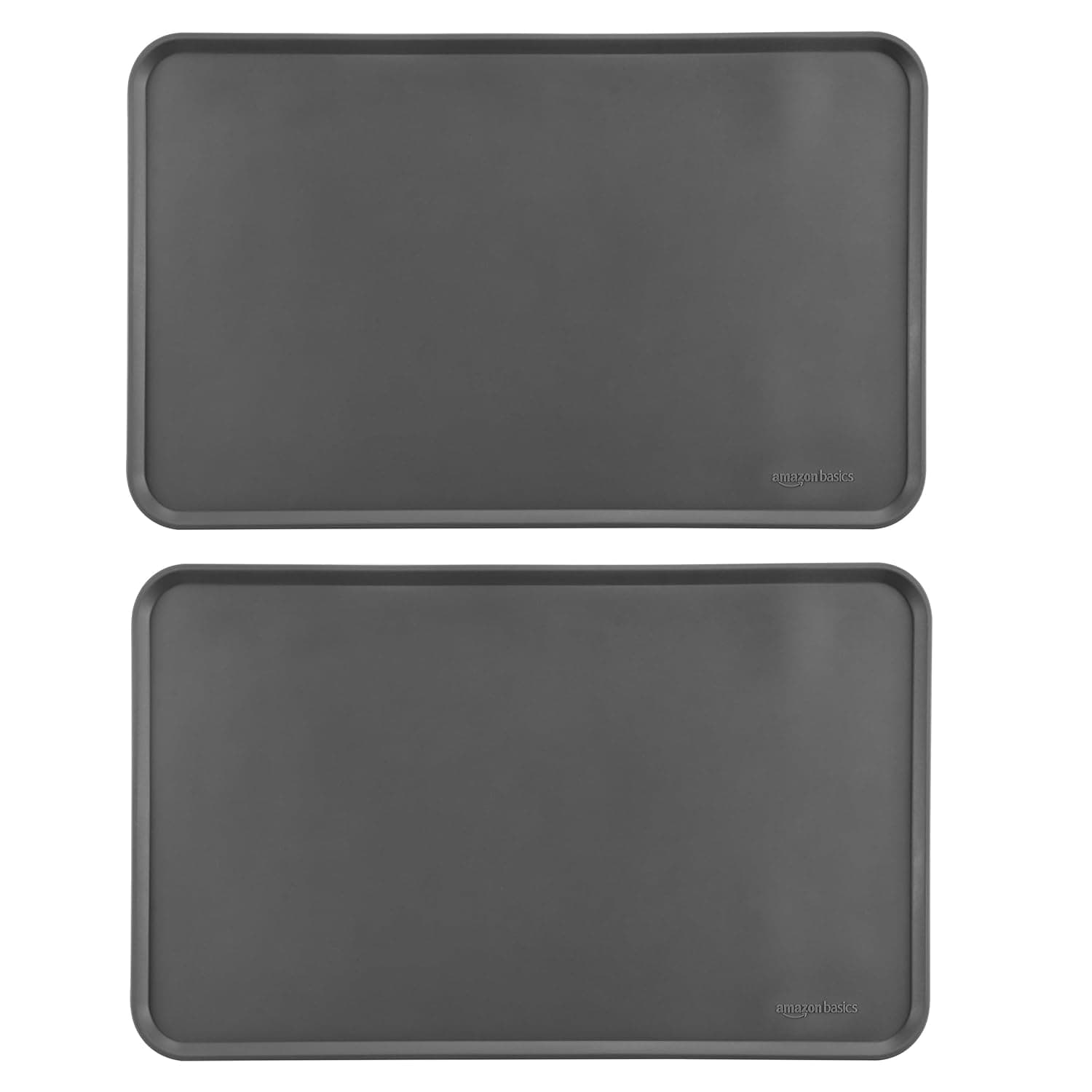 Amazon Basics Waterproof Anti-Slip Silicone Pet Food and Water Bowl Mat - 18.5 x 11.5 Inches, Gray, 2-Pack