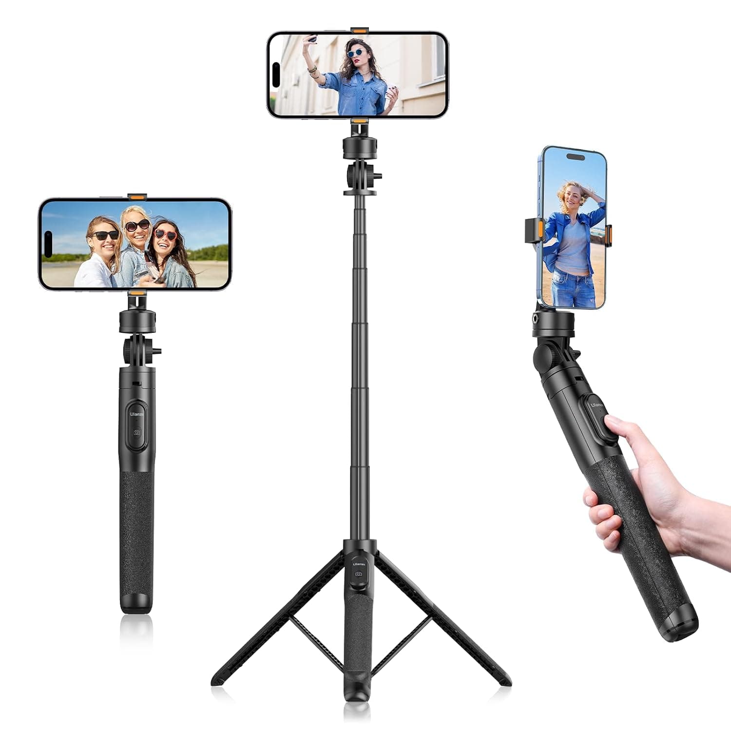 ULANZI Magnetic Cell Phone Tripod, Compatible with MagSafe, SK-05 Phone Tripod 62.99" Extendable Magnetic Selfie Stick Tripod Stand with Wireless Remote, Tripod for iPhone 14 13 12 & All Phones