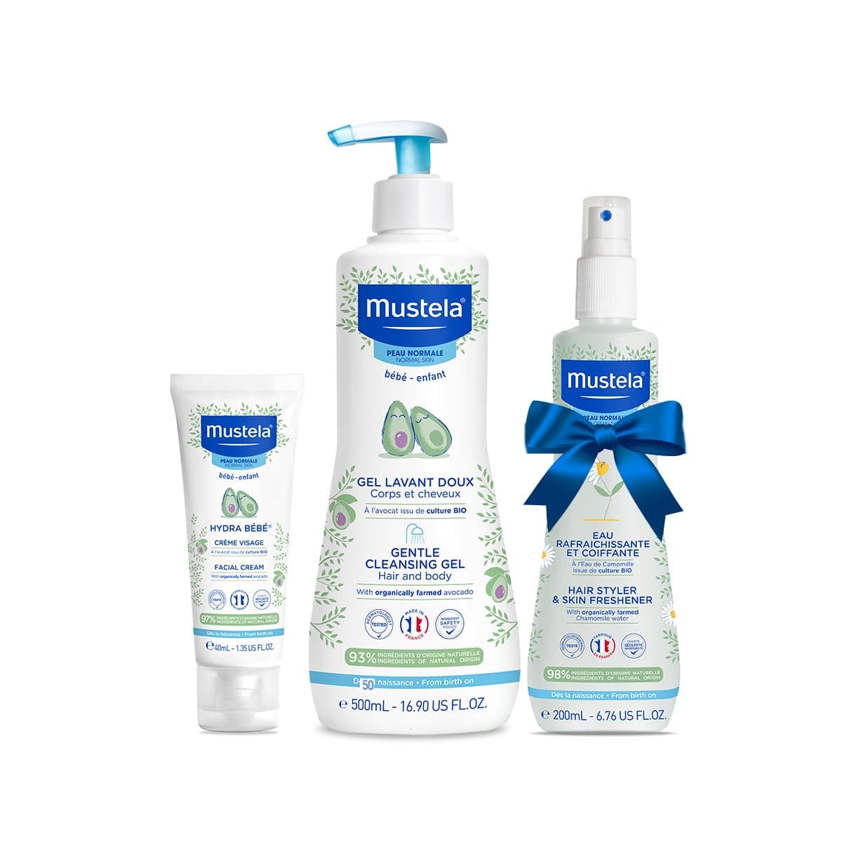 Mustela Cleansing & Hydration Essentials - Baby Skincare & Bath Time Essentials - Natural & Plant Based - 3 Items Set