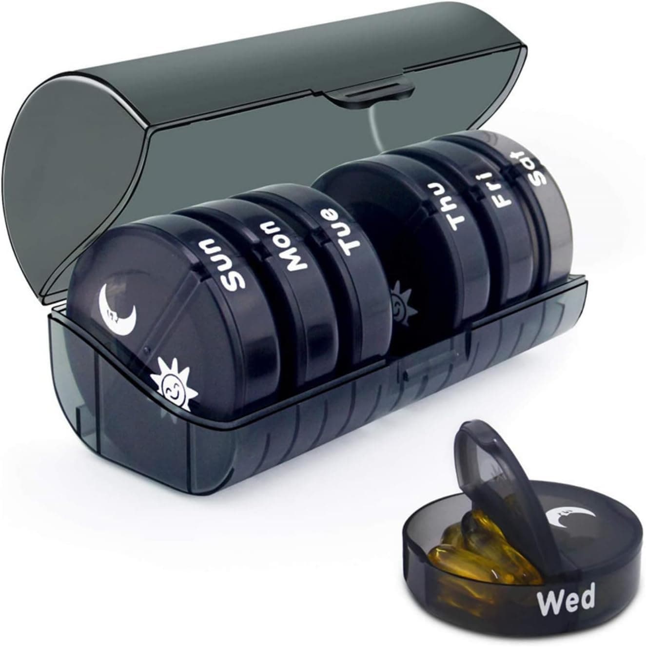 Weekly Pill Organizer,Classification of Packaged Drugs, Portable Health Medicine Storage box, Gift Box,Pill Box to Organize Pills/Vitamins/Fish Oil/Health Supplements(Black)