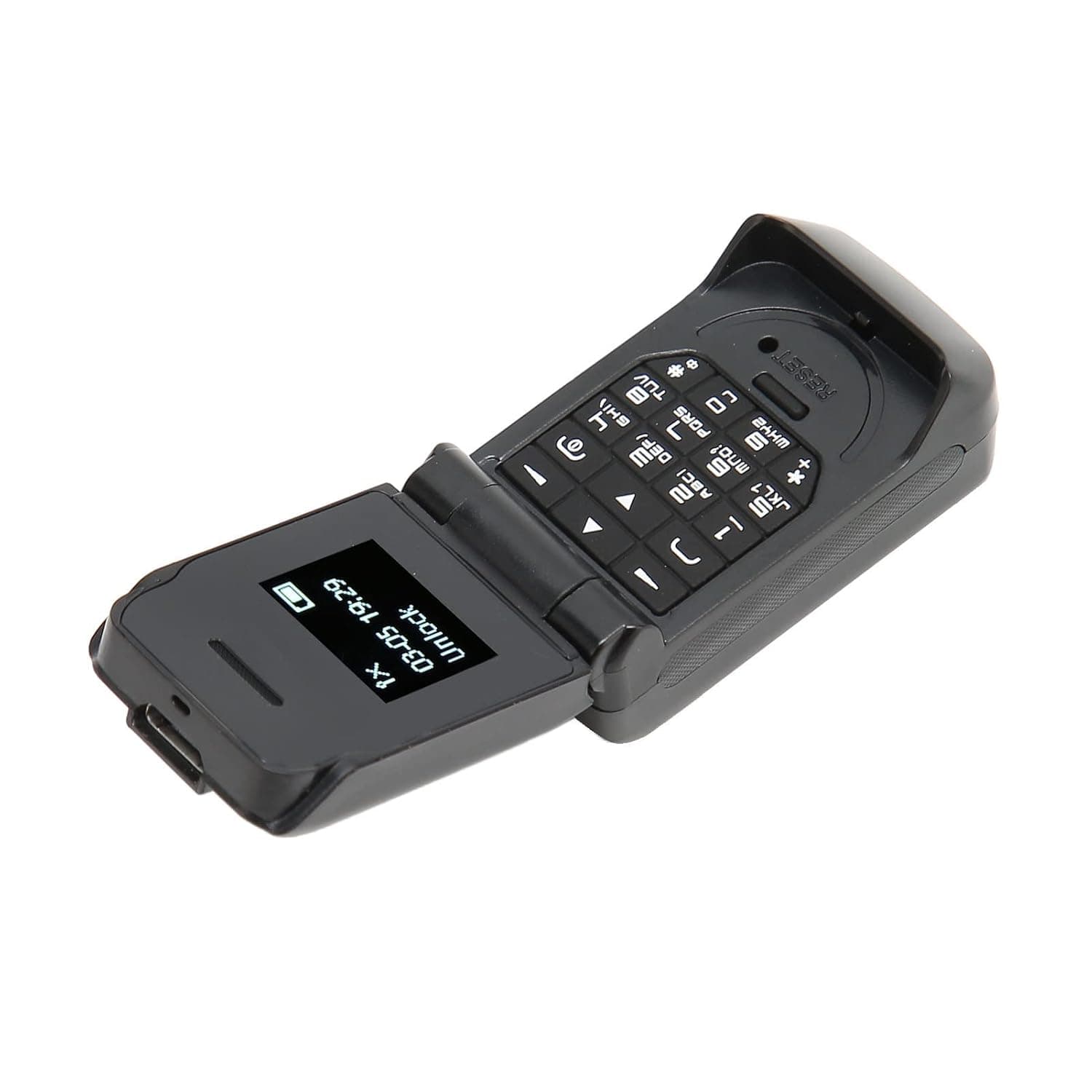Flip Phone, 0.66 Inch 64x48 Bluetooth 300mAh Battery Small Flip Phone for Seniors(Black)