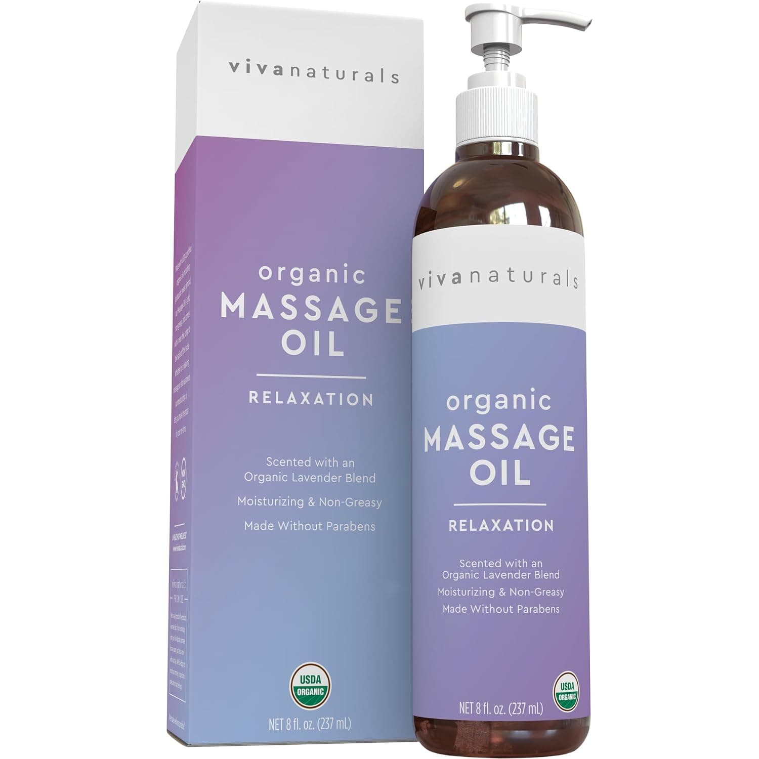 Viva Naturals Organic Massage Oil with Lavender Scent (8 fl. oz.) - Non-Greasy Lavender Body Oil, Perfect for Relaxation, Aromatic Lavender Body Massage Oil Enhanced with Organic Sweet Almond Oil