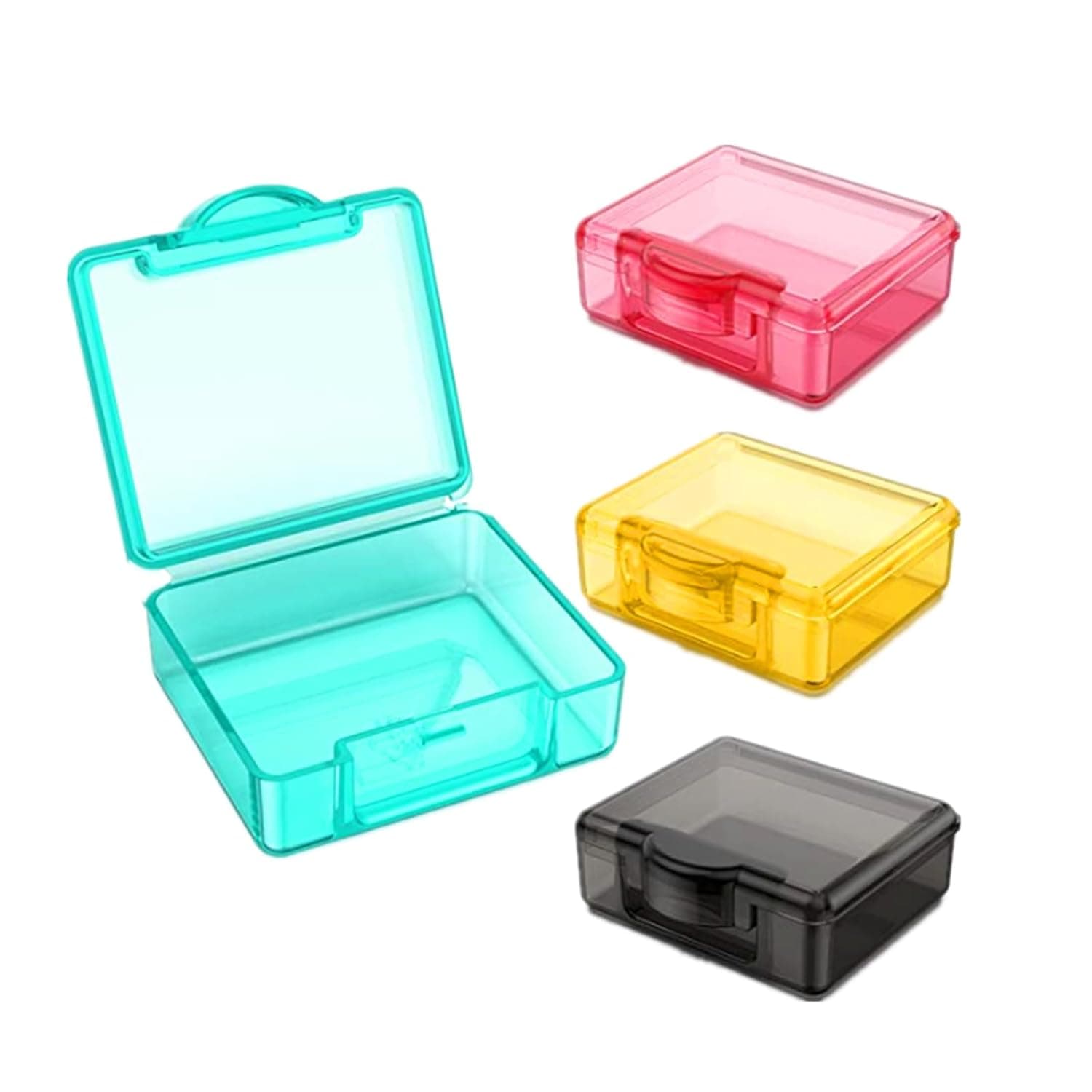 Tazweeq Small Pill Box 4 Pcs, Colorful Empty Plastic Pill Bottle Organizer, Cute Portable Personal Pill Dispensers Organizers for Purse Pills Vitamin Supplements