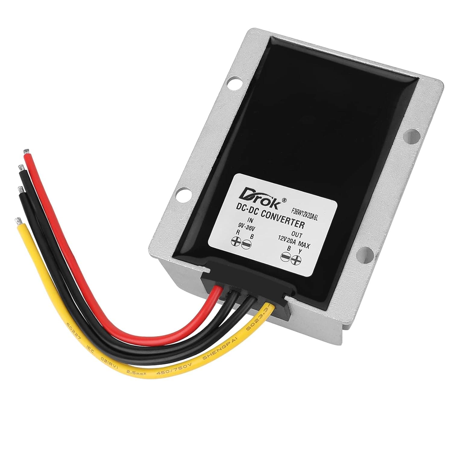 DROK Boost Buck Converter 9V-36V to 12V 20A 240W Aluminium Shell Waterproof Auto Step Up Down Voltage Regulator 12V Volt Transformer for Car Audio Solar Power System LCD Television LED Display Screen