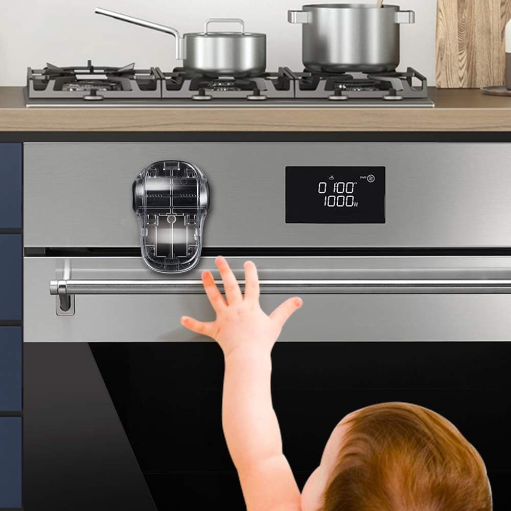 EUDEMON Child Safety Heat-Resistant Oven Door Lock for Kids (Clear-Black, 3M Adhesive)