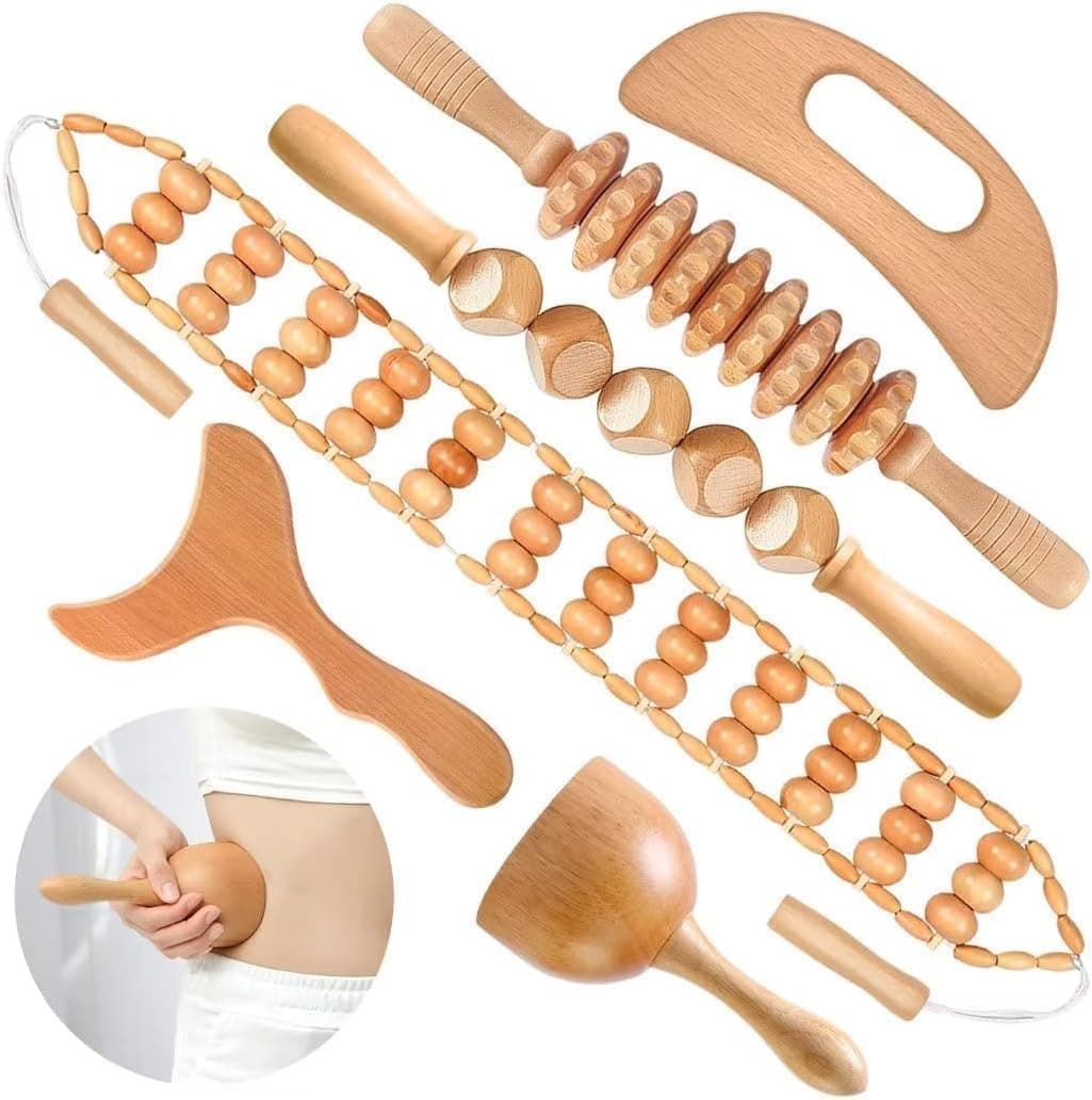 Tazweeq 6-in-1 Massager, Wood Therapy Massage Tools, Wooden Massager for Body Shaping, Massage Tool Set for Relieving Muscle Pain and Body Sculpting