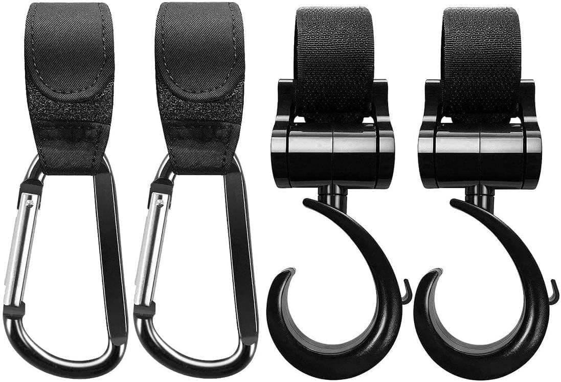 Dreamslink Buggy Clips Stroller Pram Hook Clip Your Handbag Shopping or Baby Change Bag on Your Pushchair Universal Fit, 4 Pack Pram & Stroller Organiser Holders (Black)
