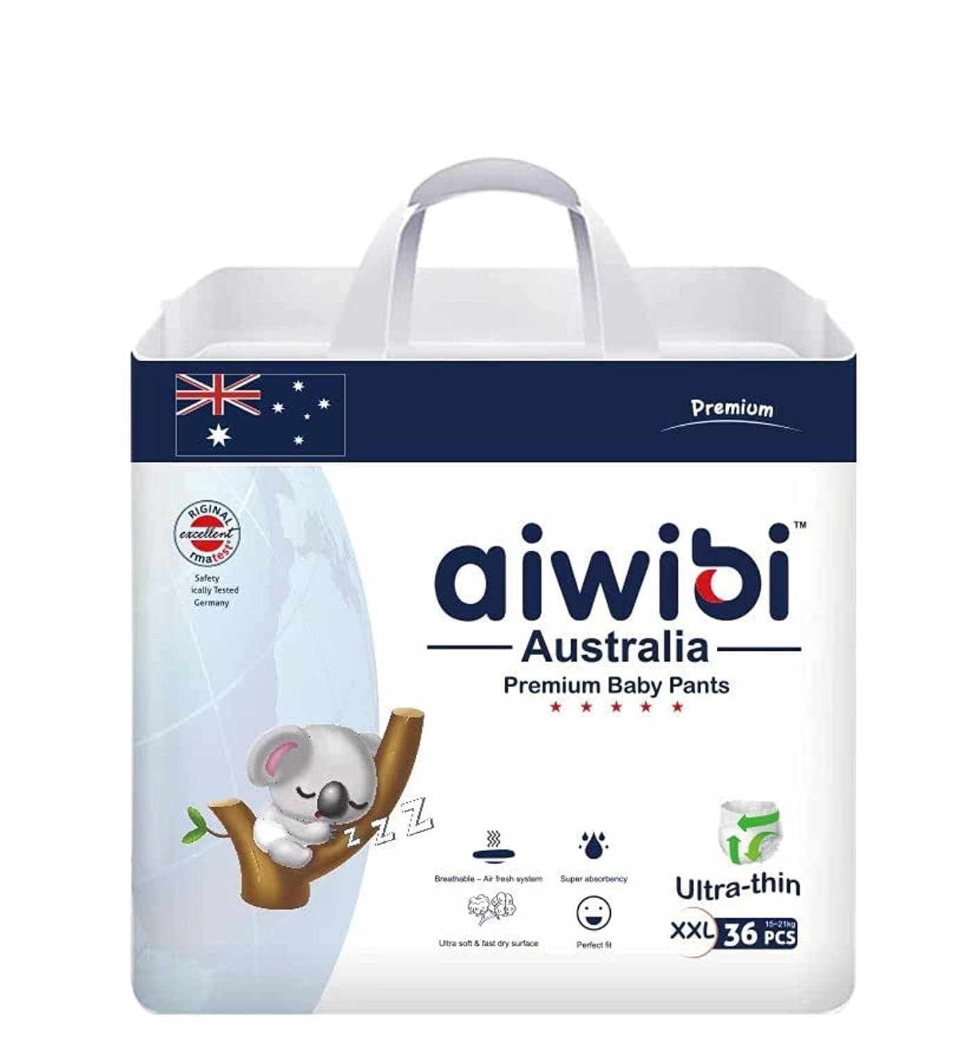 Aiwibi Ultra-Thin Premium Baby Pants Diaper, Super Soft and Ultra Thin,Anti-irritation Royal Care Baby Nappy, Super Absorption, 360 Stretchy Waistband (XX-Large, 36, count)