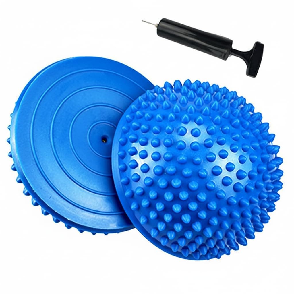 2pcs Hedgehog Balance Pods, Pimples Pilates Ball with Pump, Half Spiky Fitness Domes for Kids Adults Sports, Foot Massage, Stability Training, Muscle Balancing Therapy, Yoga Gymnastics Exercise (Blue)