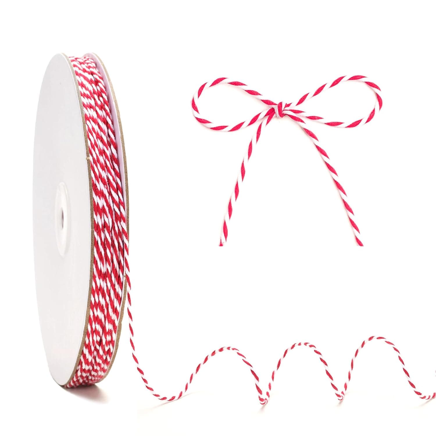 KINGLAKE Red and White Twine - 2mm Cotton Bakers Twine Red and White Christmas Ribbon String Holiday String 328 Feet for Gift Wrapping Baking Butchers Crafts Holiday Decoration Valentine's Day