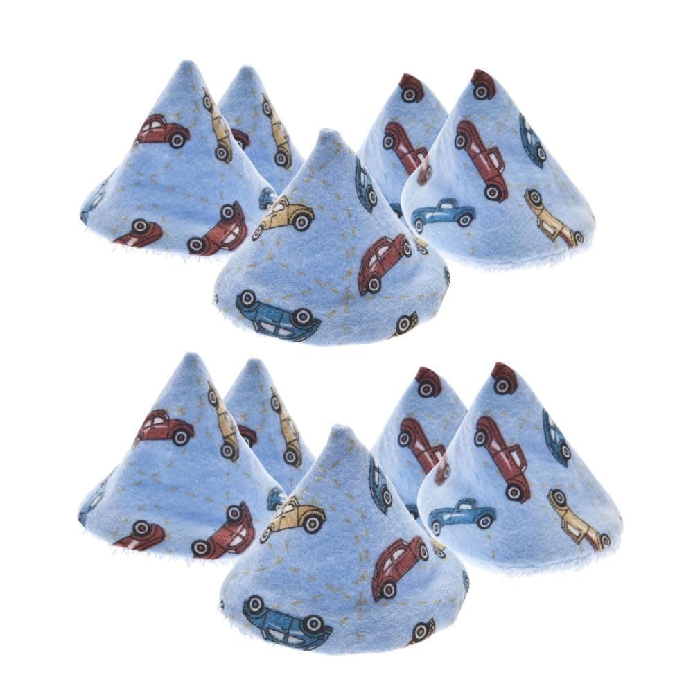 Washable Cotton Pee-Pee Teepees that Shield Baby Boys Pee During Diaper Changes. Great add-on Gift for Baby Showers. Comes in Gift-Ready Store Packaging. 10 Pieces in cellophane Bag. Cars
