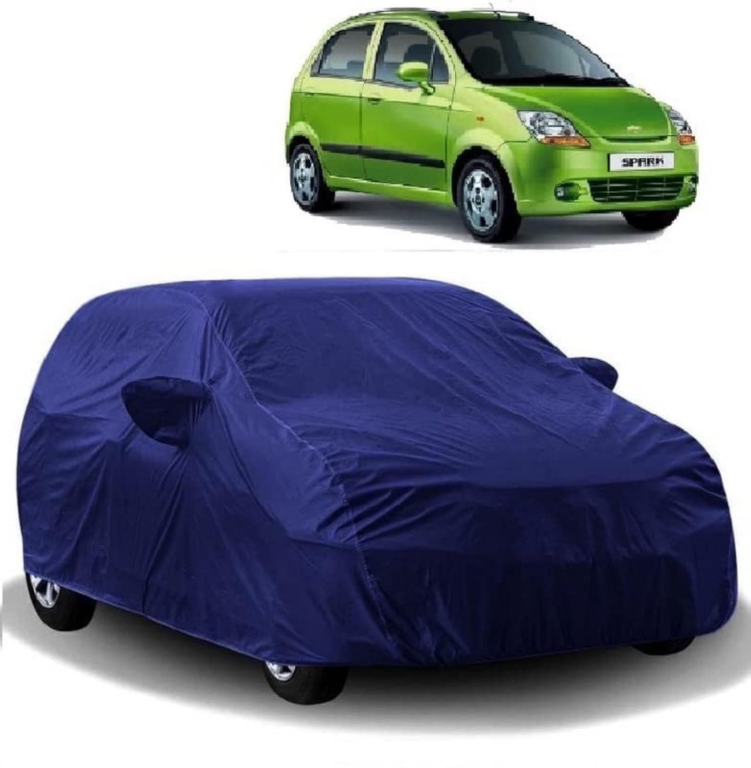 Carigiri Blue Car Body Cover for Chevrolet Spark(Triple Stitched,Mirror Pockets,UV Resistant,Dustproof)(All Year Models)