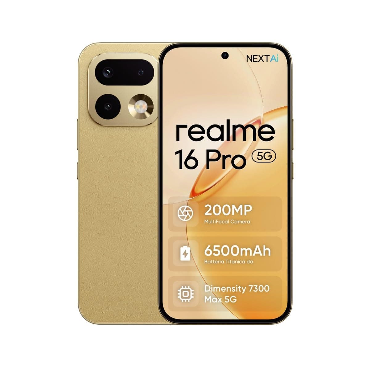 Realme 16 Pro Dual-SIM 256GB ROM + 8GB RAM (GSM Only | No CDMA) Factory Unlocked 5G Smartphone (Gold) - International Version