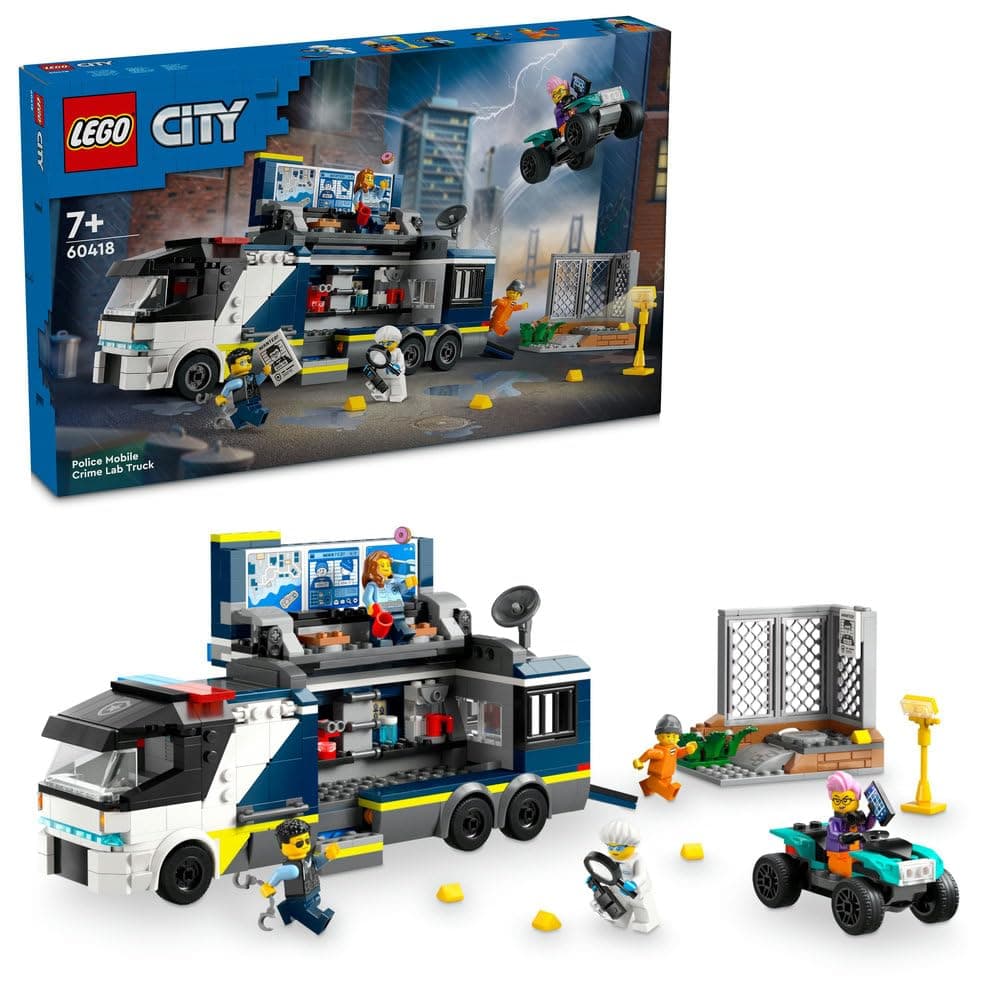 LEGO City Police Mobile Crime Lab Truck Toy for 7 Plus Year Old Boys, Girls & Kids, Vehicle Set with Quad Bike, 2 Officer, 1 Scientist and 2 Crook Minifigures for Pretend Play, Birthday Gifts 60418