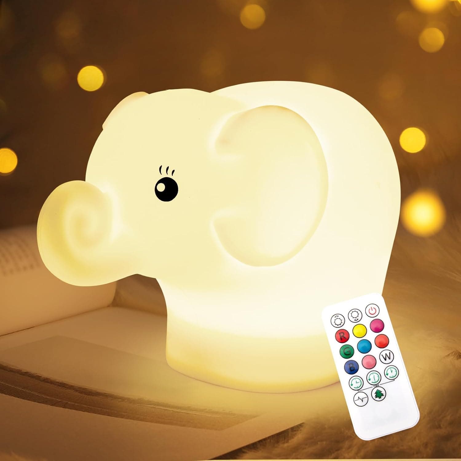 Nice Elephant Night Light for Kids, AZONEE Soft Silicone Bedside Night Lamp, 9 Color Baby Night Light with Remote, Rechargeable Animal Kids Night Lamp for Boys Girls Nursery Bedroom, Kids Gifts