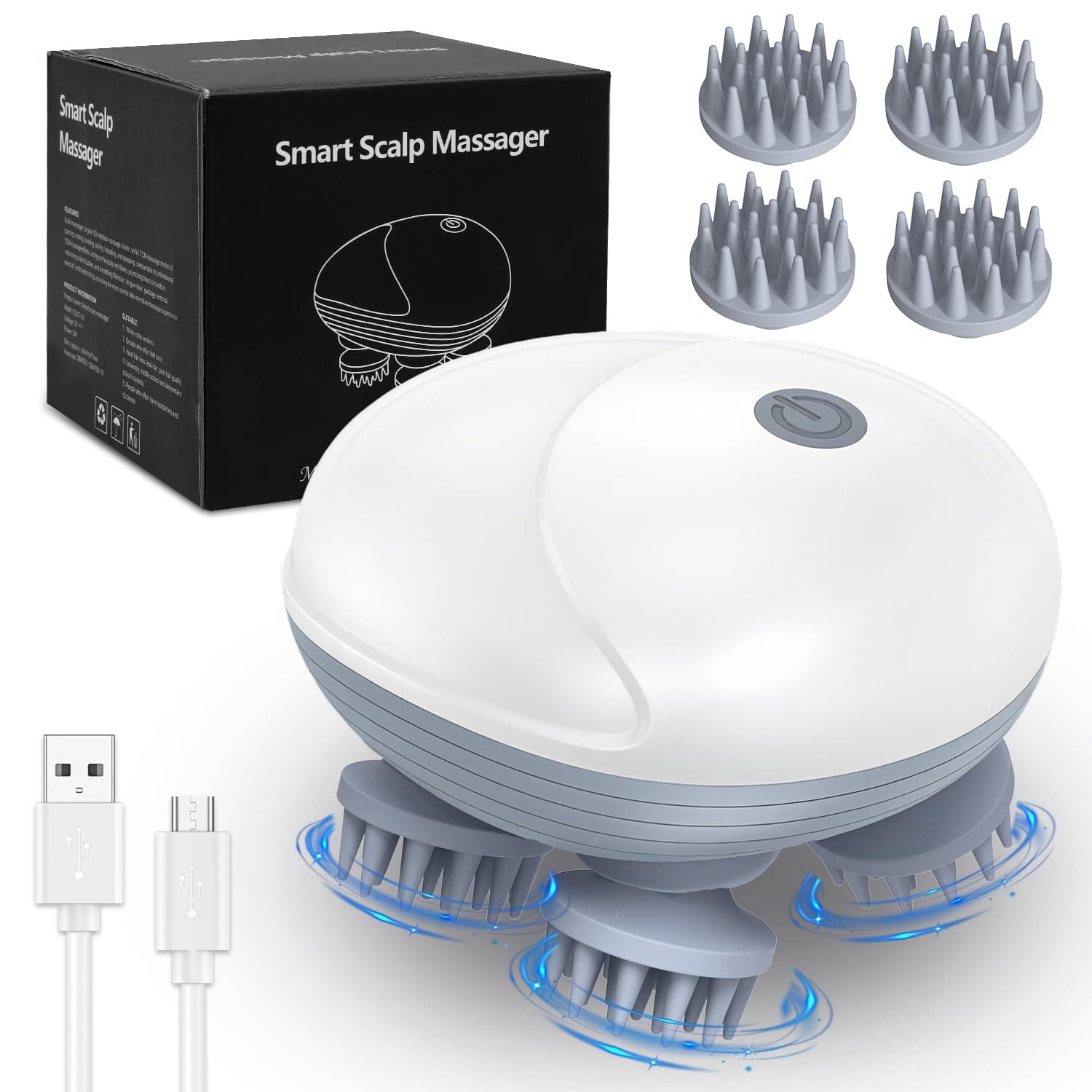 Handheld Cat Massager, Electric Scalp Massager, 4 Massage Heads, Scalp and Back Scratcher Relieving Tight Stiffness Muscles, Promote Bonding