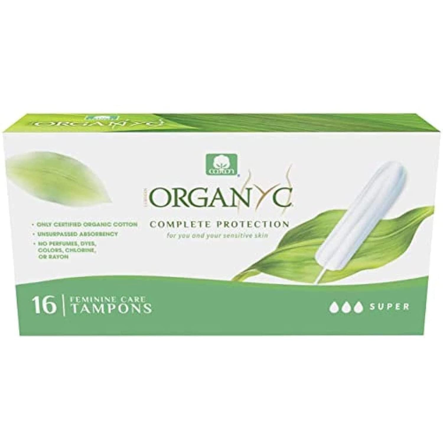 Organyc Complete Protection Feminine Care Organic Cotton Tampons Normal Flow, Super, 16 Pieces - Pack of 1