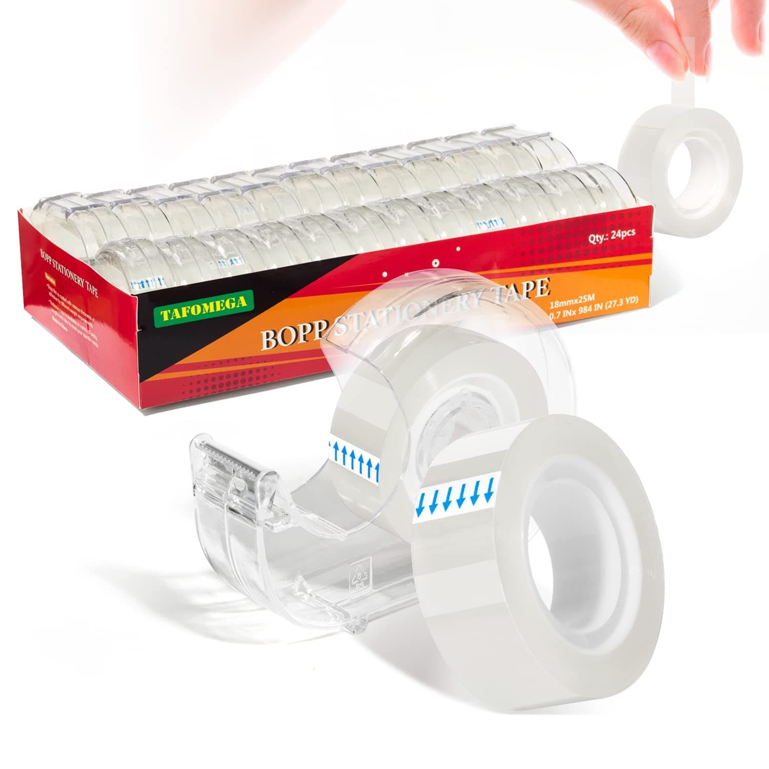 Clear Tape Transparent Tape-Clear Gift Wrap Tape Release Smoothly-Thin Office Tape Repair Documents-Gift Wrapping Tape with Dispenser-7/10 X 1000 Inches 24 Packs