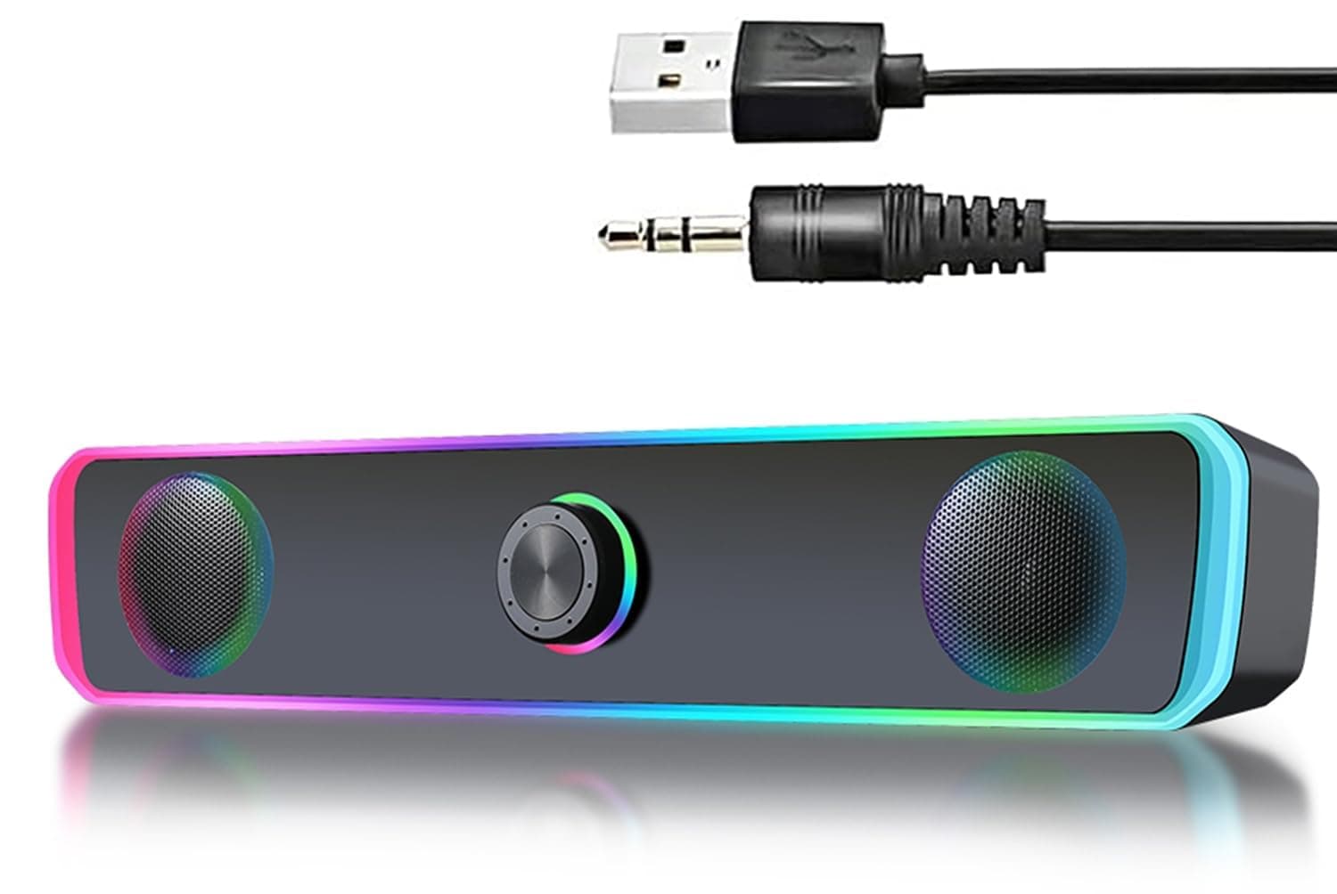 Computer Speakers for PC Desktop Monitor, Bluetooth 5.3, USB Powered Computer Soundbar with LED RGB Light, Knob Volume Control, 3.5mm Aux Input, HiFi Stereo Gaming Speakers for Desktop