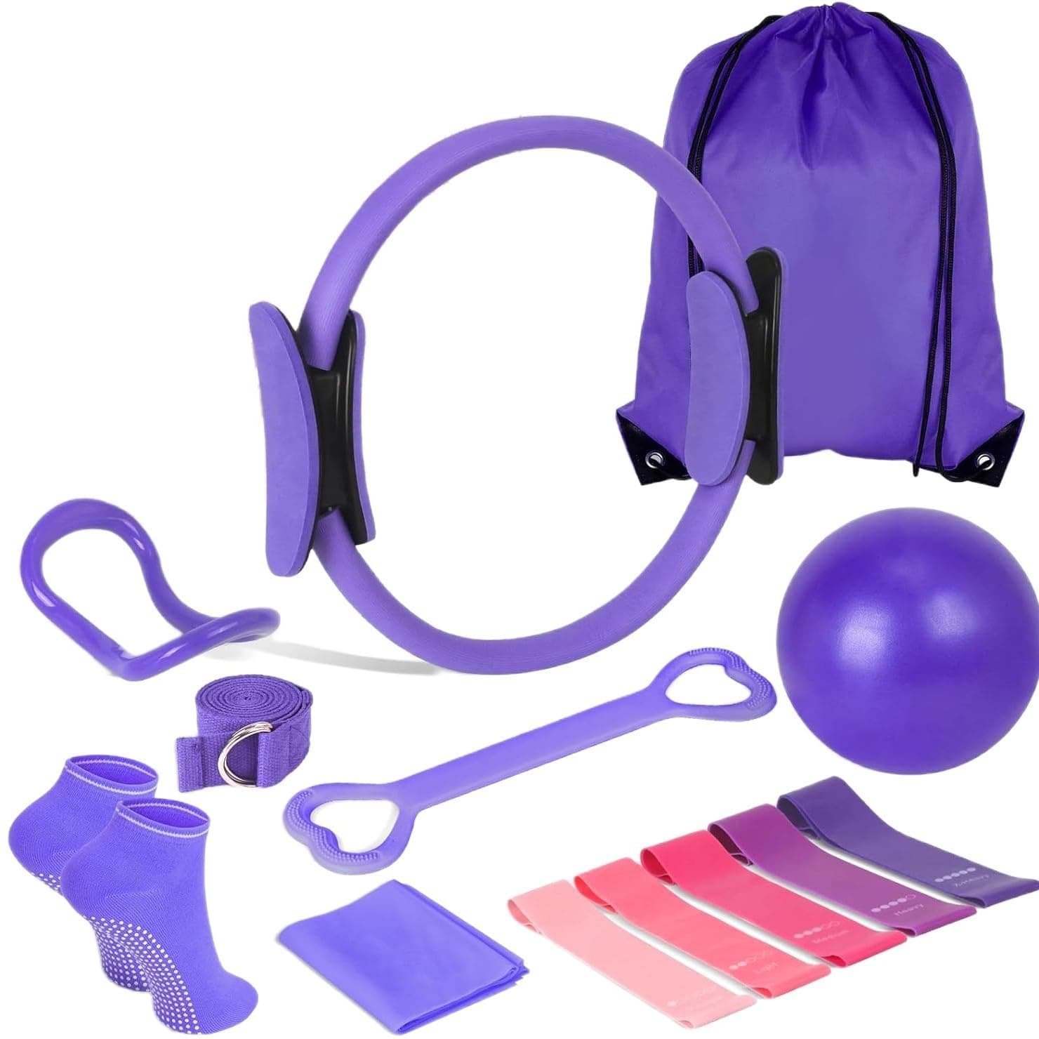 13 Pcs Pilates Essentials Kit for Women, Home Workout Equipment Set with 9.8” Ball, Magic Circle, Accessories, Perfect for Beginners to Toning & Fitness