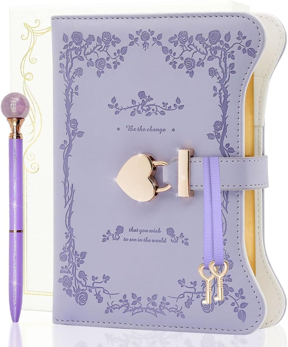 Diary with Lock and Keys for Girls & Women, 360 Pages Journal with Lock for Gift Ideas,Locking Diary with Pen, Cute Journals Set for Teen Girls Ages 8-12(Lavender Purple)