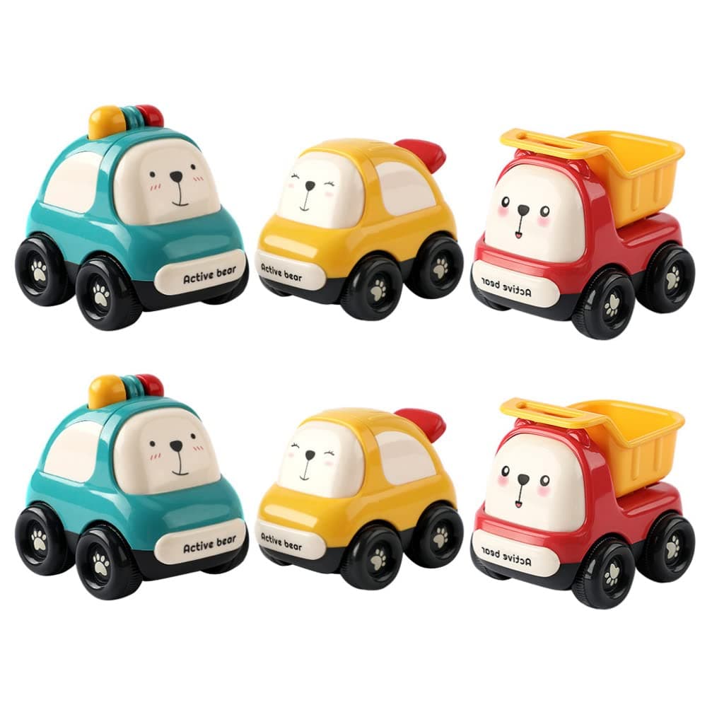 Cartoon Baby Toy Cars Inertia Car Push and Go Car Toys Toddler Vehicles Set for Infant Newborn Boys Girls Birthday Gift Party Favors Random Color 6Pcs